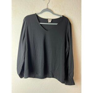 Chico's Sz 2P (Large Petite) Black Blouse Shirred Sleeve